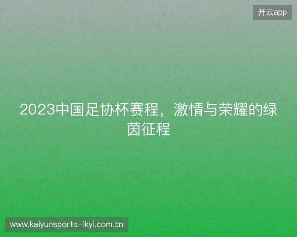 2023中国足协杯赛程，激情与荣耀的绿茵征程